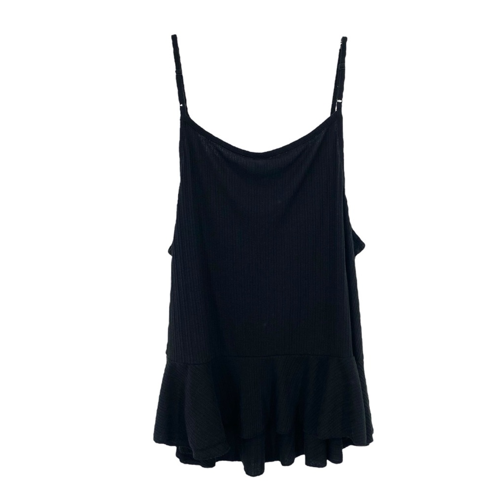 Old Navy Women’s Linen Blend Black Ribbed Ruffle Tank Top - Picture 5 of 7